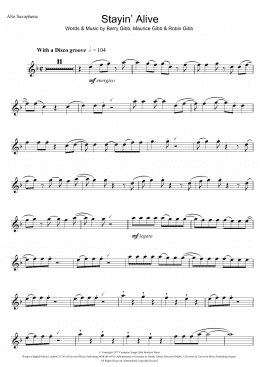 page one of Stayin' Alive (Alto Sax Solo)