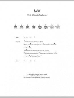 page one of Lola (Guitar Chords/Lyrics)