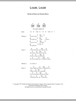 page one of Louie Louie (Guitar Chords/Lyrics)