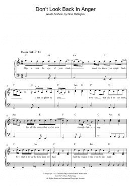 page one of Don't Look Back In Anger (Beginner Piano (Abridged))