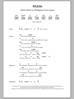 page one of Mobile (Guitar Chords/Lyrics)