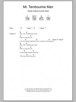 page one of Mr. Tambourine Man (Guitar Chords/Lyrics)