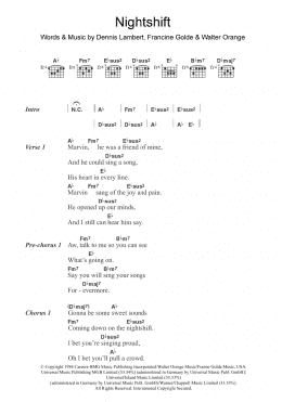 page one of Nightshift (Guitar Chords/Lyrics)