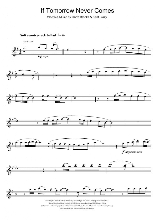 If Tomorrow Never Comes (Alto Sax Solo) - Print Sheet Music Now