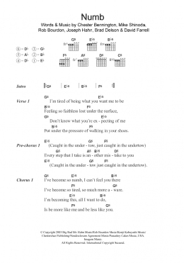 page one of Numb (Guitar Chords/Lyrics)