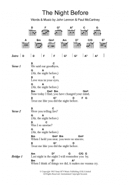 page one of The Night Before (Guitar Chords/Lyrics)