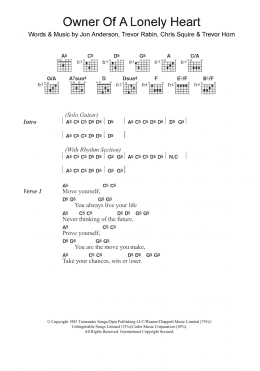 page one of Owner Of A Lonely Heart (Guitar Chords/Lyrics)