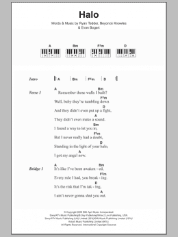 page one of Halo (Piano Chords/Lyrics)