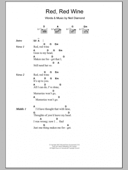 page one of Red, Red Wine (Guitar Chords/Lyrics)