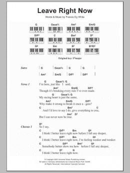 page one of Leave Right Now (Piano Chords/Lyrics)