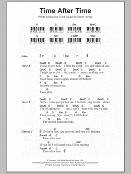 page one of Time After Time (Piano Chords/Lyrics)