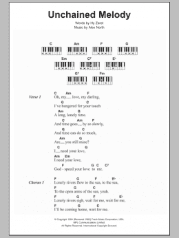 page one of Unchained Melody (Piano Chords/Lyrics)