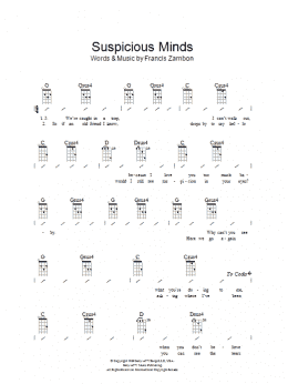 page one of Suspicious Minds (Ukulele Chords/Lyrics)