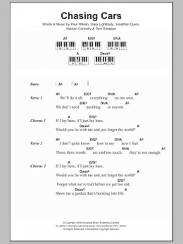 page one of Chasing Cars (Piano Chords/Lyrics)