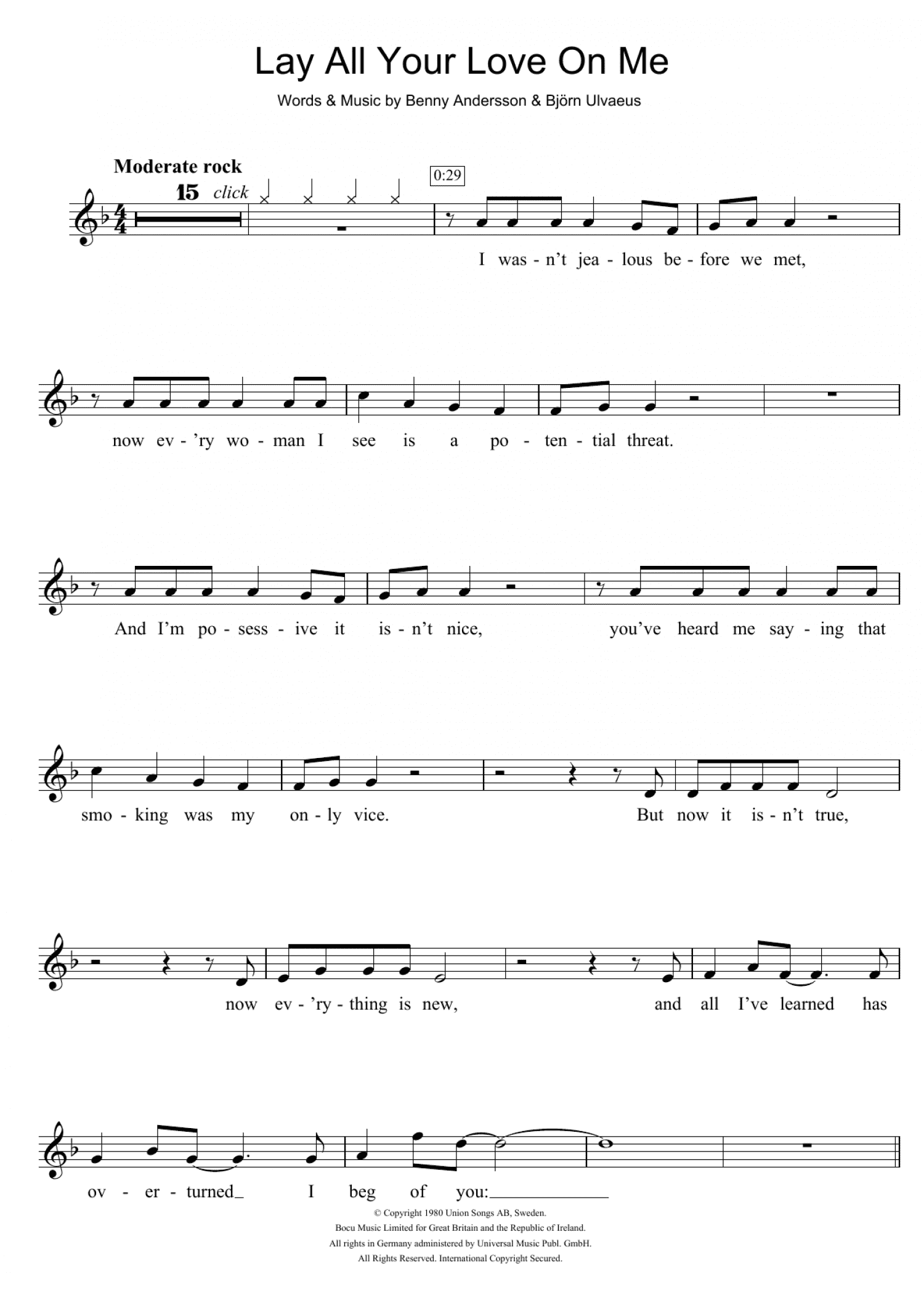 Lay All Your Love On Me (Violin Solo) - Print Sheet Music Now