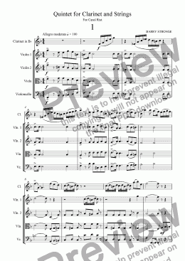 page one of Quintet for Clarinet and Strings
