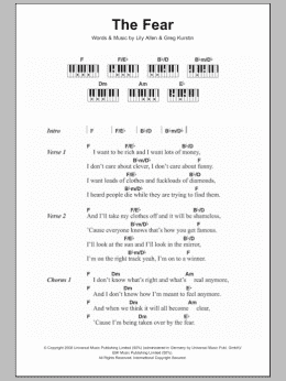 page one of The Fear (Piano Chords/Lyrics)