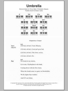 page one of Umbrella (Piano Chords/Lyrics)