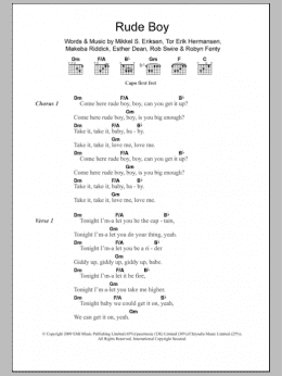 page one of Rude Boy (Guitar Chords/Lyrics)