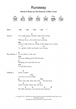 page one of Runaway (Guitar Chords/Lyrics)