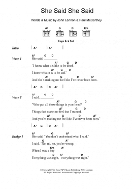 page one of She Said She Said (Guitar Chords/Lyrics)