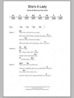 page one of She's A Lady (Guitar Chords/Lyrics)