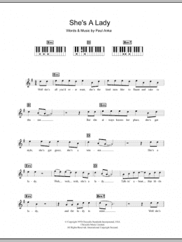 page one of She's A Lady (Piano Chords/Lyrics)