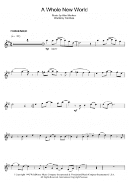 page one of A Whole New World (from Aladdin) (Alto Sax Solo)