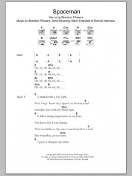 page one of Spaceman (Guitar Chords/Lyrics)