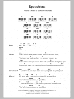 page one of Speechless (Piano Chords/Lyrics)