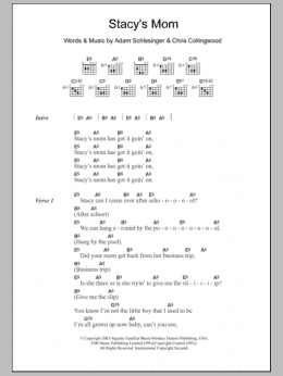 page one of Stacy's Mom (Guitar Chords/Lyrics)