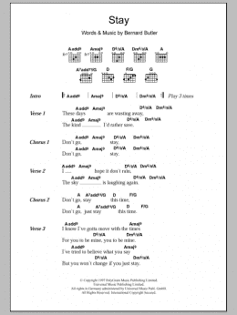 page one of Stay (Guitar Chords/Lyrics)