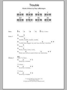 page one of Trouble (Piano Chords/Lyrics)