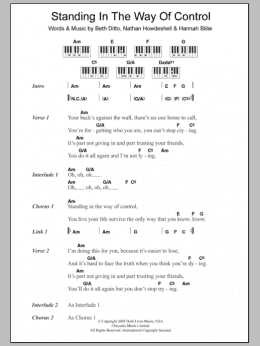 page one of Standing In The Way Of Control (Piano Chords/Lyrics)