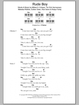 page one of Rude Boy (Piano Chords/Lyrics)