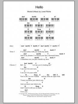 page one of Hello (Piano Chords/Lyrics)