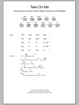 page one of Take On Me (Guitar Chords/Lyrics)