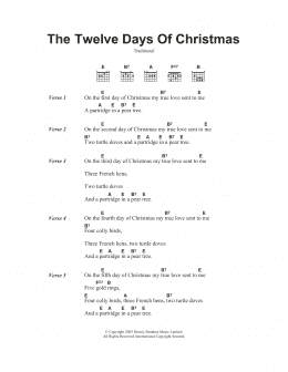 page one of The Twelve Days Of Christmas (Guitar Chords/Lyrics)