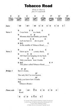 page one of Tobacco Road (Guitar Chords/Lyrics)