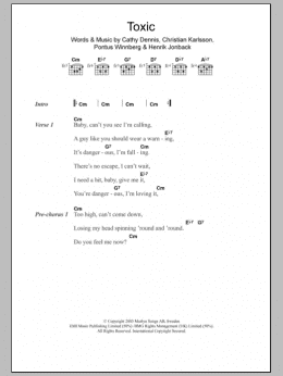 page one of Toxic (Guitar Chords/Lyrics)