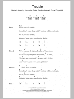 page one of Trouble (Guitar Chords/Lyrics)