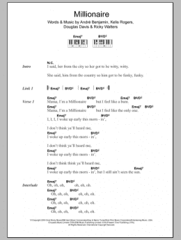 page one of Millionaire (Piano Chords/Lyrics)