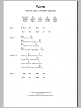 page one of Wave (Guitar Chords/Lyrics)