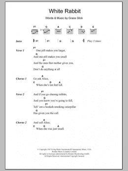 page one of White Rabbit (Guitar Chords/Lyrics)