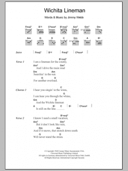 page one of Wichita Lineman (Guitar Chords/Lyrics)