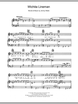 page one of Wichita Lineman (Piano, Vocal & Guitar Chords (Right-Hand Melody))