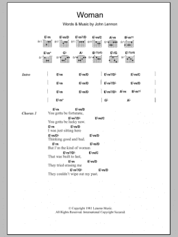 page one of Woman (Guitar Chords/Lyrics)