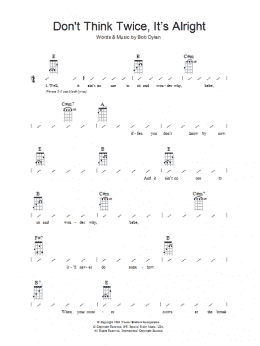 page one of Don't Think Twice, It's All Right (Ukulele Chords/Lyrics)