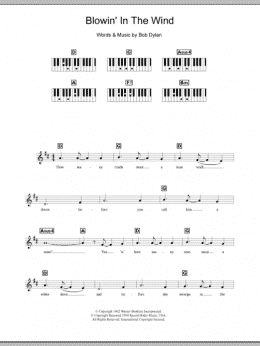 page one of Blowin' In The Wind (Piano Chords/Lyrics)