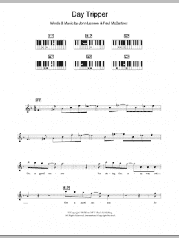 page one of Day Tripper (Piano Chords/Lyrics)